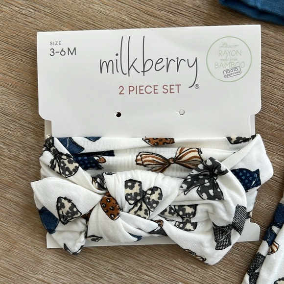 Milkberry Baby Girl Bamboo Footie Sleeper with Headband Bows 0-3 3-6 6-9 months - Picture 4 of 7